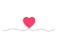 One continuous line illustration of heart with red heart core. Concept of love.